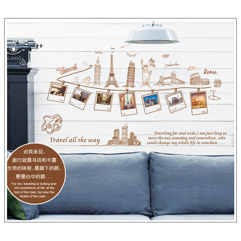 RELIZA WALL STICKER / STIKER DINDING 60X90 TRAVEL PARIS FRAME Bingkai FOTO AY9011