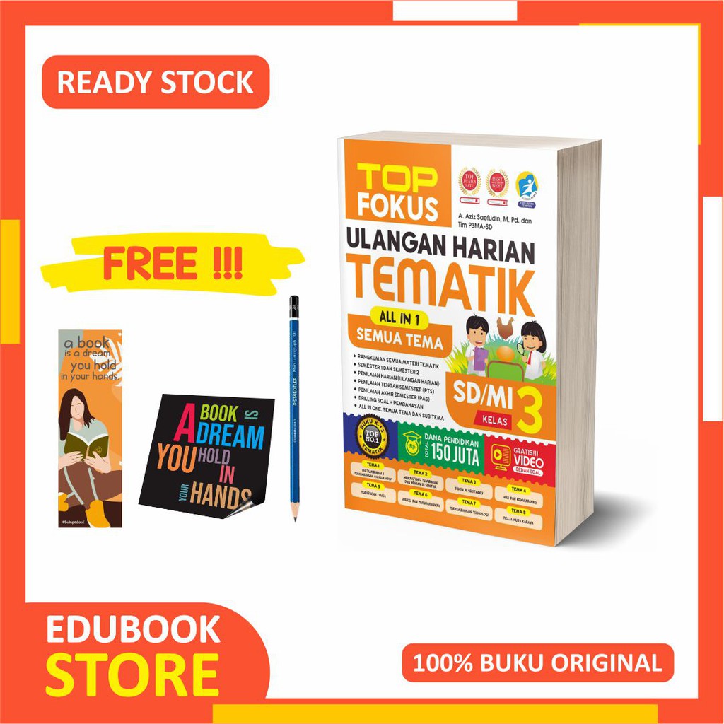 BUKU SD KELAS 3 TEMATIK ULANGAN HARIAN TOP FOKUS - FORUM EDUKASI - (BONUS PENSIL 2B DLL)