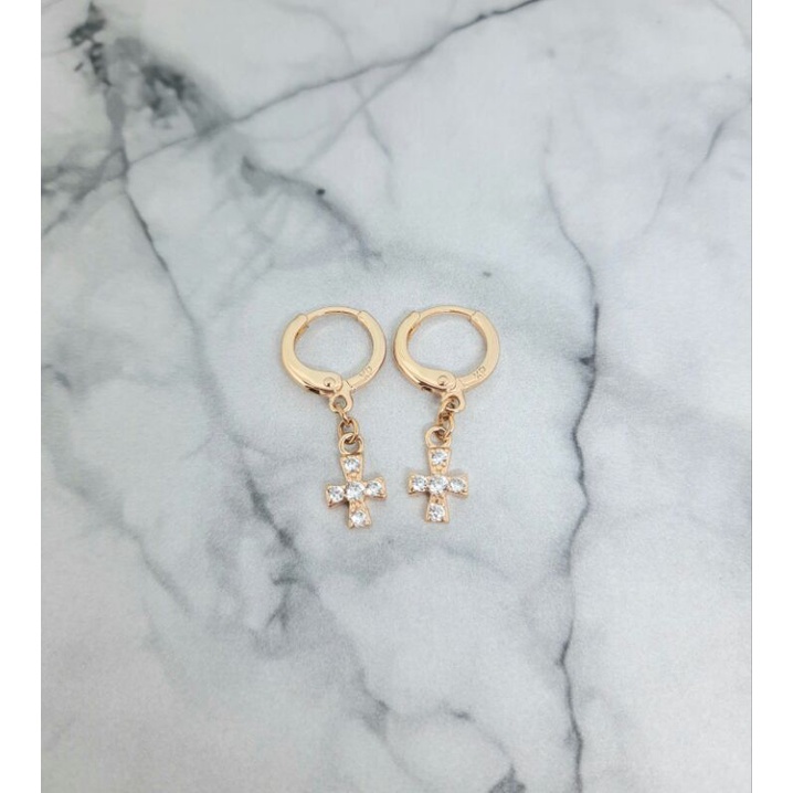 Anting  Salib Chrome Emas 24k