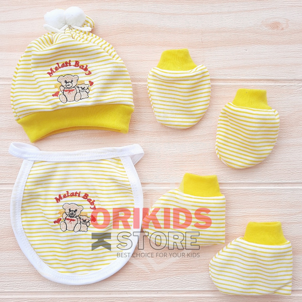 4 in 1/Melati baby Set Topi Kupluk Sarung Tangan Kaos kaki Oto Bayi Baru Lahir motif bordir Bahan Lembut