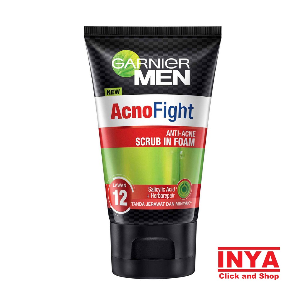 GARNIER MEN ACNO FIGHT ANTI ACNE SCRUB IN FOAM SPOUT 100ml - Sabun Muka