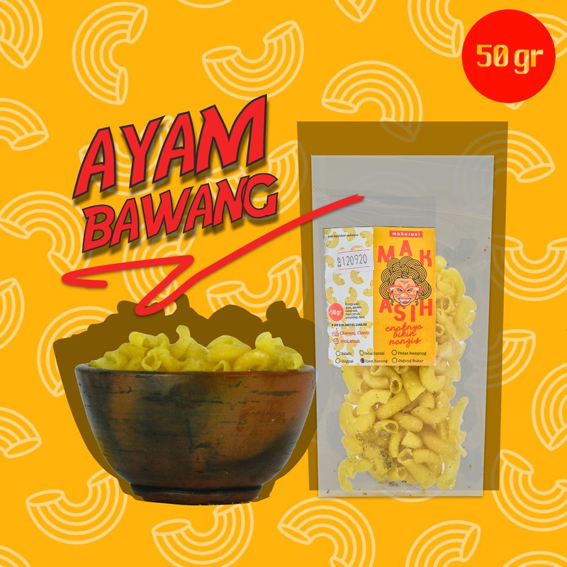 

Kemasan 50 gr Makaroni Mak Asih Camilan Enak Rasa Ayam Bawang