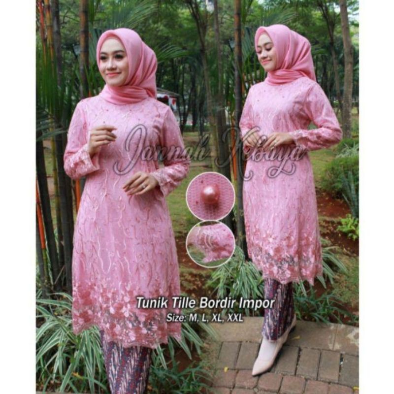 Set Kebaya Tunik Tulle bordir Mutiara- Baju Kebaya Modern - Kebaya Pesta-2