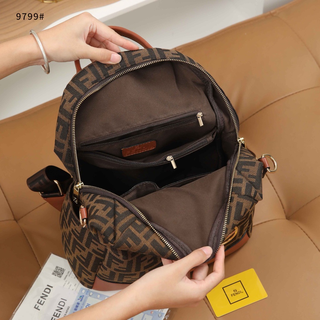 Logo Canvas Leather Backpack Shoulder Bag 9799