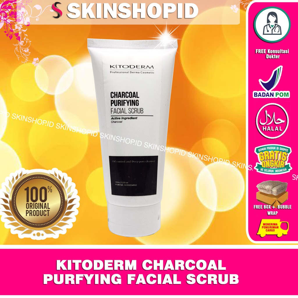 Kitoderm Charcoal Purfying Facial Scrub 100gr Orginal / Pembersih Wajah BPOM Aman