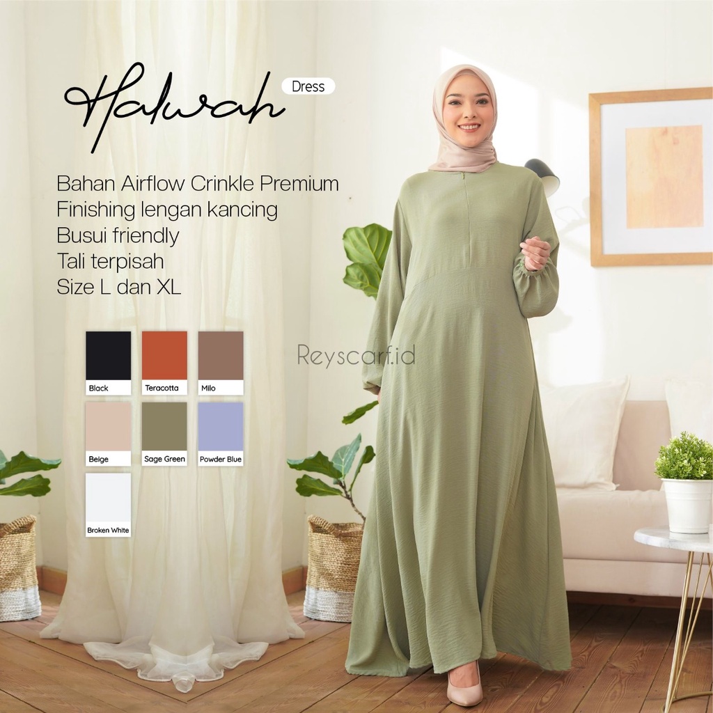 Halwah Dress By Reyscarf Gamis Dewasa Jumbo Luxury Bahan  Airflow Crinkle Premium Terbaik I Bisa COD