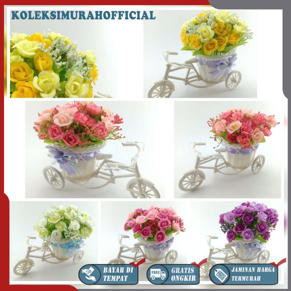 COD BUNGA SEPEDA MAWAR RATTAN BIKE BICYCLE BUNGA PLASTIK TANAMAN HIAS SEPEDA DEKORASI RUMAH BS6601