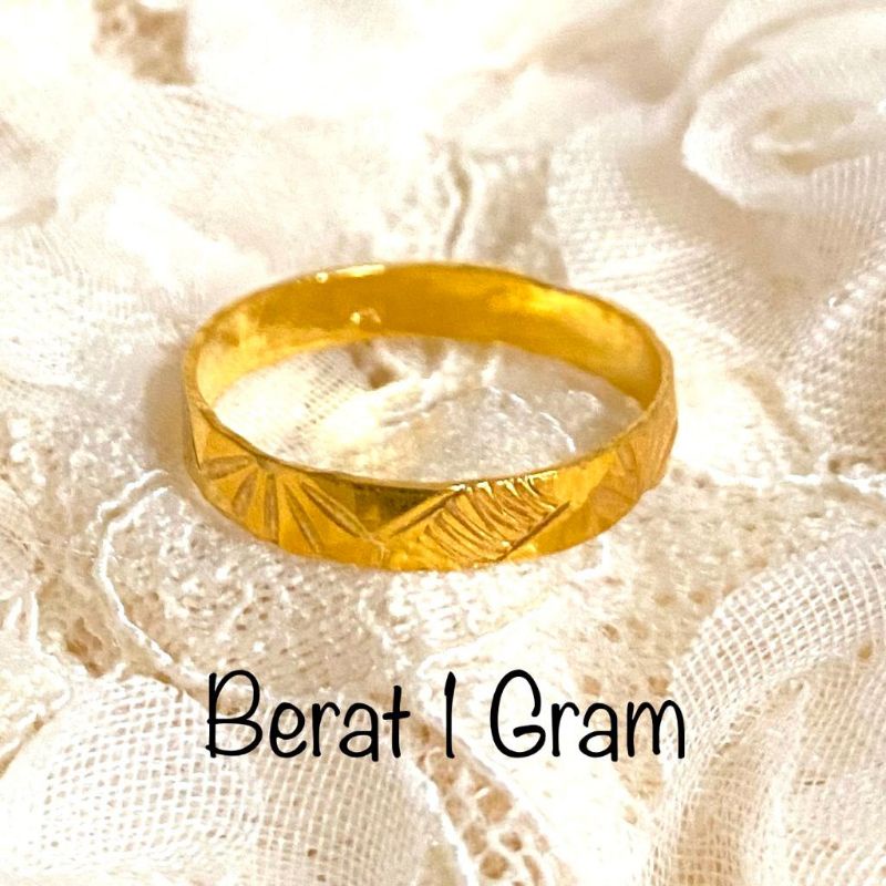 Cincin Emas Dewasa Muda Ukir Polos 1 Gram
