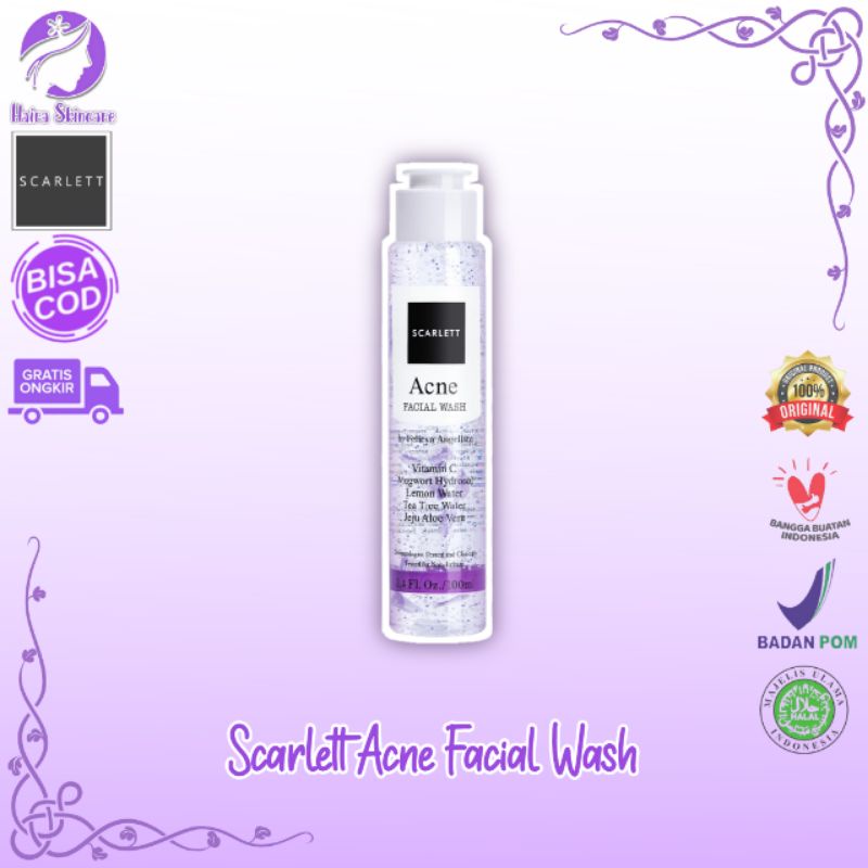 Scarlett Whitening Acne Facial Wash 250ml sabun cuci muka jerawat original