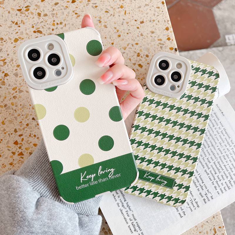 Keep Loving Fashion Green Houndstooth dots Case Hp VIVO V9 V20 S1 V15 Z1 Pro Y66 V5S V5 Lite Y83 Y81 Apple iPhone 6 7 8 Plus 7+ 8+ iPhone XS Max iPhone XR iPhone 11 12 13 Pro Max Case Women's