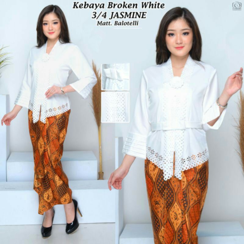 Kebaya Encim Modern Katun Laser Cut katun/baju atasan kebaya-PUTIH