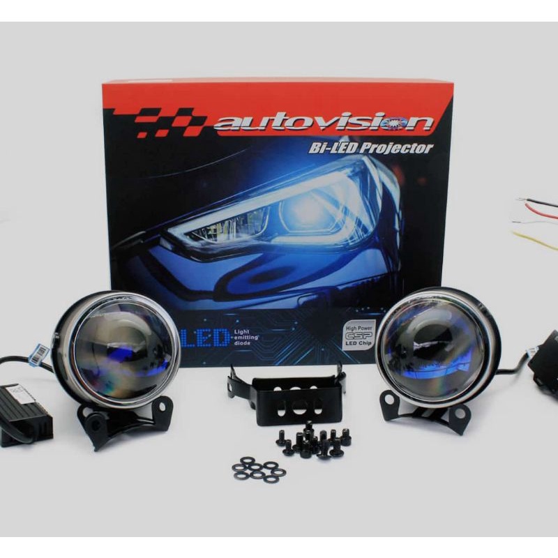 Foglamp Biled Projector 3 inch 3 Warna Autovision 75W