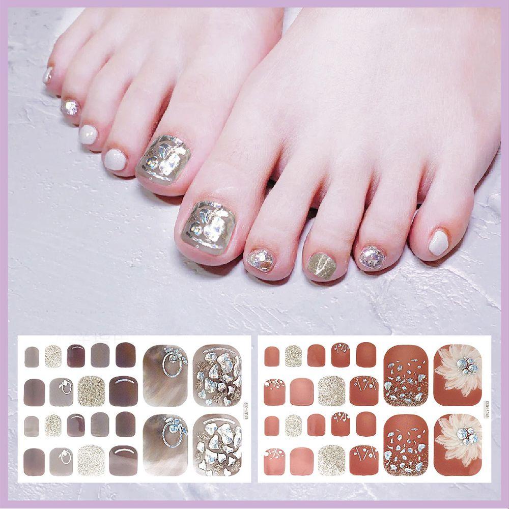 AUGUSTINA Agustinina Self-Adhesive Toe Nail Stiker Pecah Berlian Laser Toe Dekorasi Salon Kuku Derek Art Sliders Toe Nail Stickers