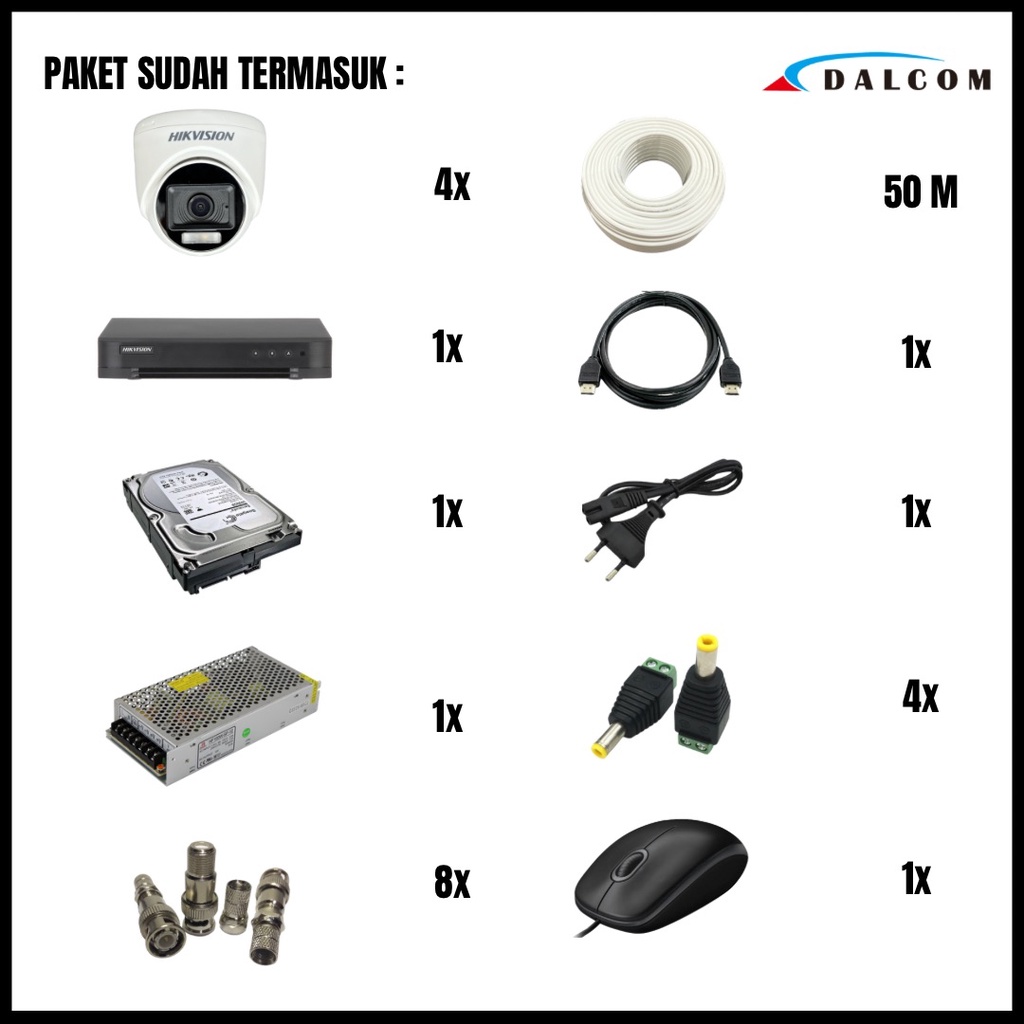 PAKET CCTV HIKVISION 2MP COLORVU 4 CHANNEL 4 CAMERA KAMERA CCTV COLORFUL