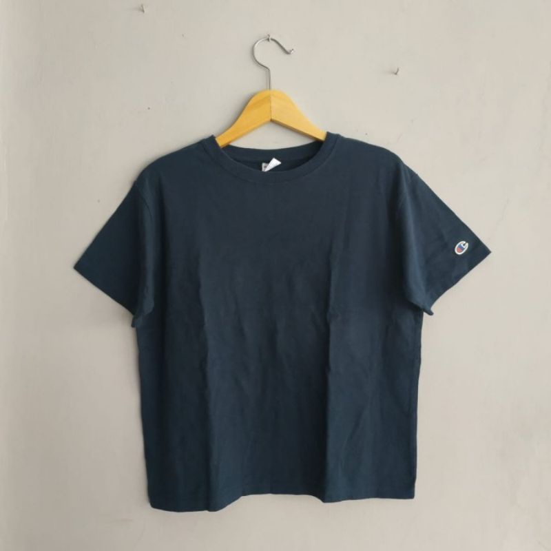 ORIGINAL Champion Shirt Tee Kaos Blank Polos Biru tua Dongker Navy Women
