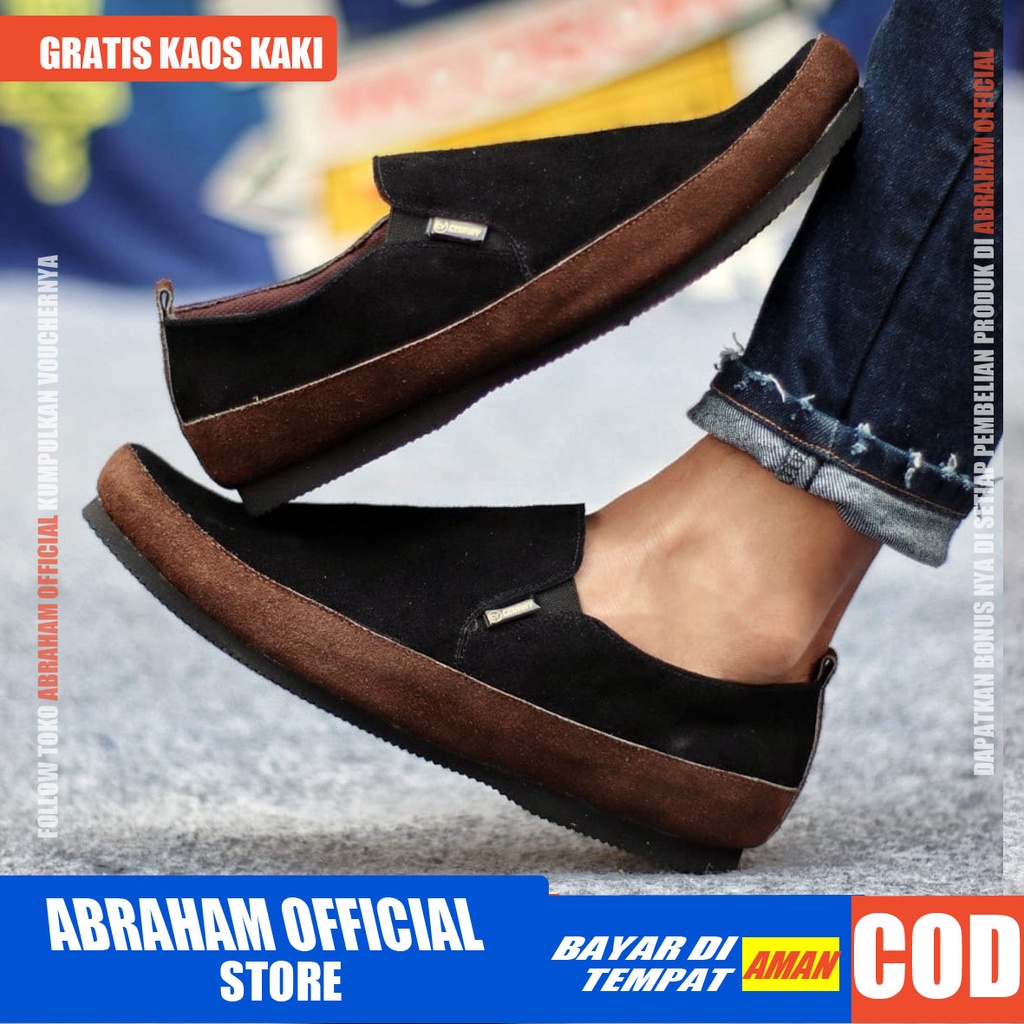 ABRAHAM Sepatu Casual Slip On Pria Kulit Asli Suede