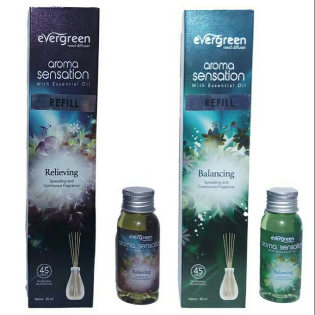 Evergreen Reed Diffuser Aroma Sensation With Essential Oil - Pengharum Ruangan 50ml (Set/Reffil)