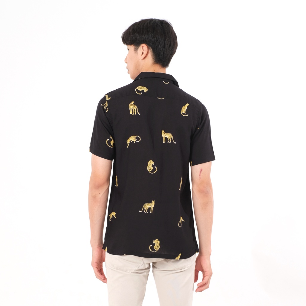 SANVANINA Kemeja Hawaiian SlimFit Printing Jaguar Black | Kemeja Macan Hitam Printing E-1558