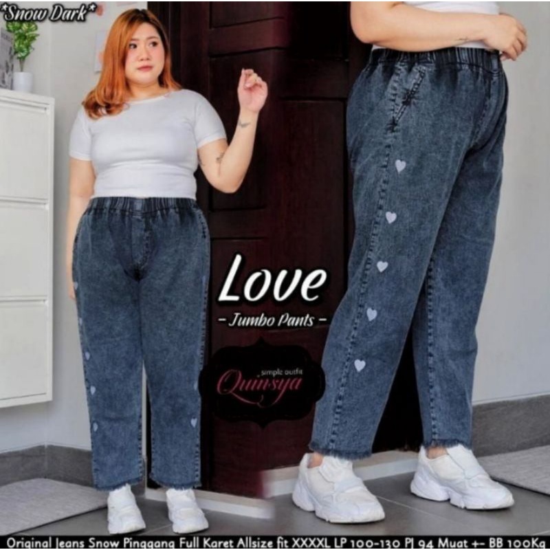 Celana Jumbo Sandwash Bahan Jeans Denim Muat Bb 70-120kg Bawahan Wanita Big Size Trendy-Love Snow black XXXL