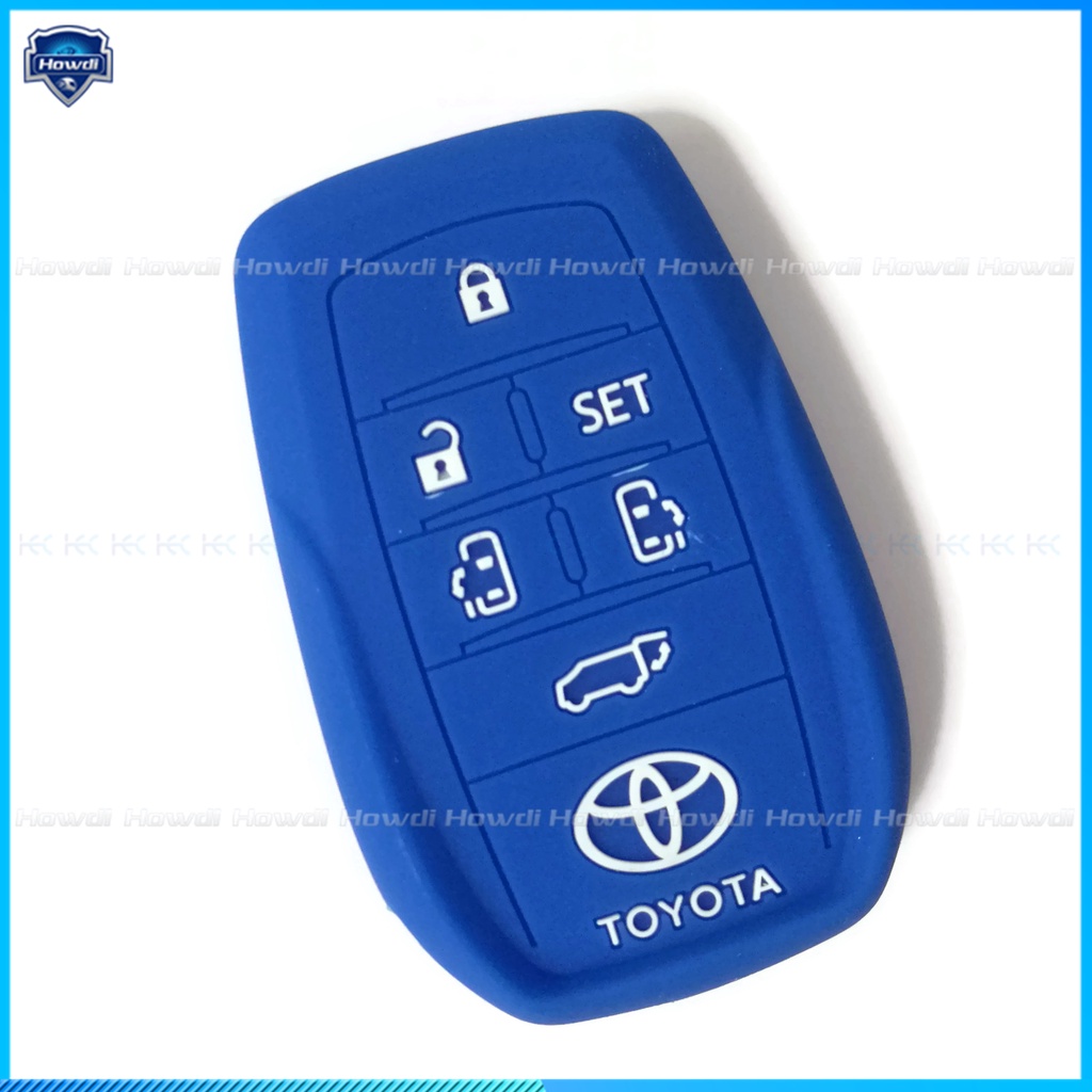 Cover Kunci Remote 6 Tombol Bahan Silikon Dengan Gantungan Kunci Kulit Untuk Toyota Alphard Vellfire