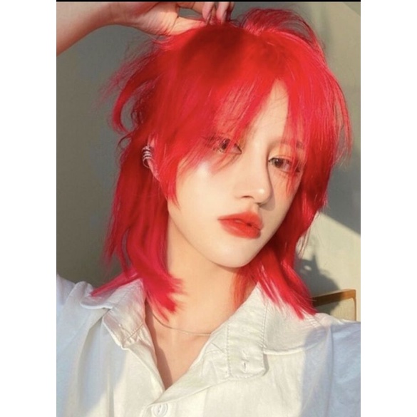 Wig Pria Wanita Mulllet Merah