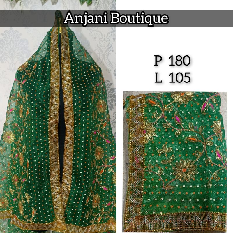 Selendang india import / dupatta india-Hijau 2