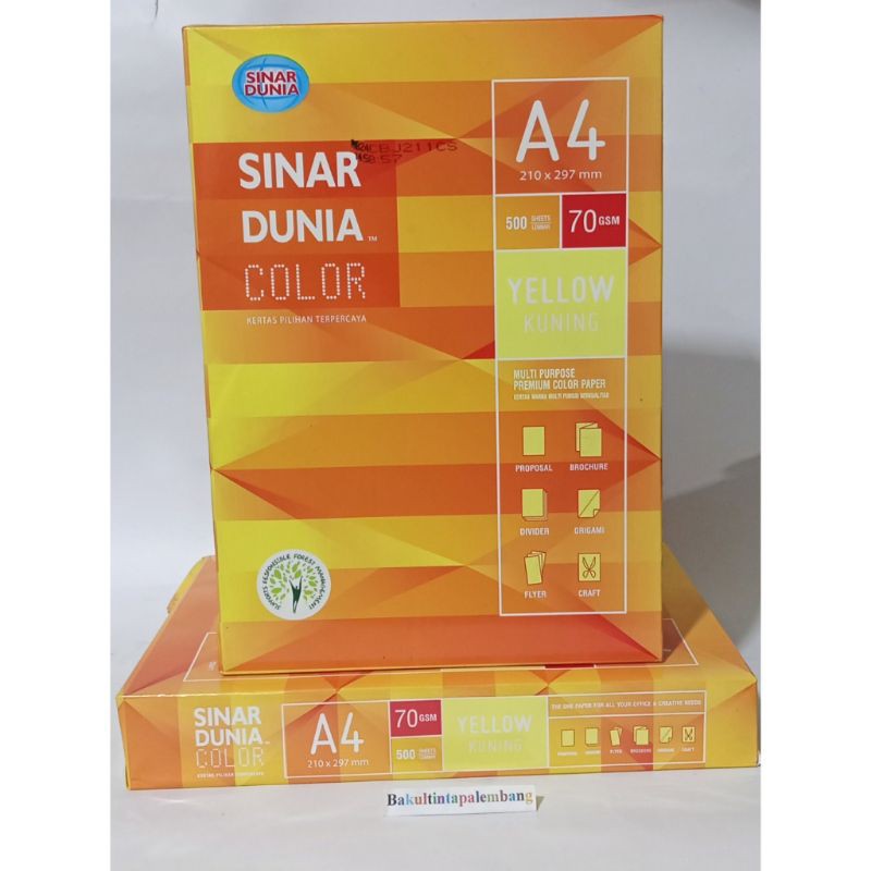 

Kertas Warna Kuning-Yellow A4 Sinar Dunia 70 Gsm