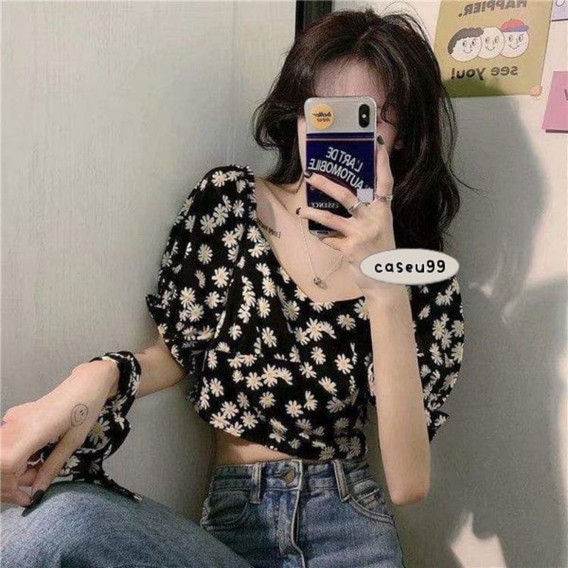 blouse flower floral Korean lengan pendek puff CROP NICOLE TOP DAISY bunga