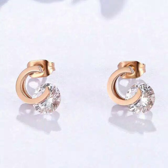 GG Anting Premium Lapiis Emas 18K Aksen C with Diamond #AT-170C