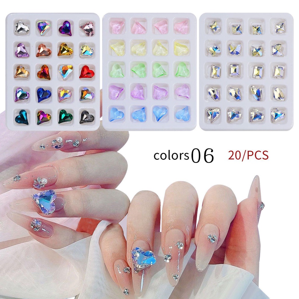 Preva 20pcs Berlian Imitasi Bentuk Hati Aneka Warna Untuk Nail Art