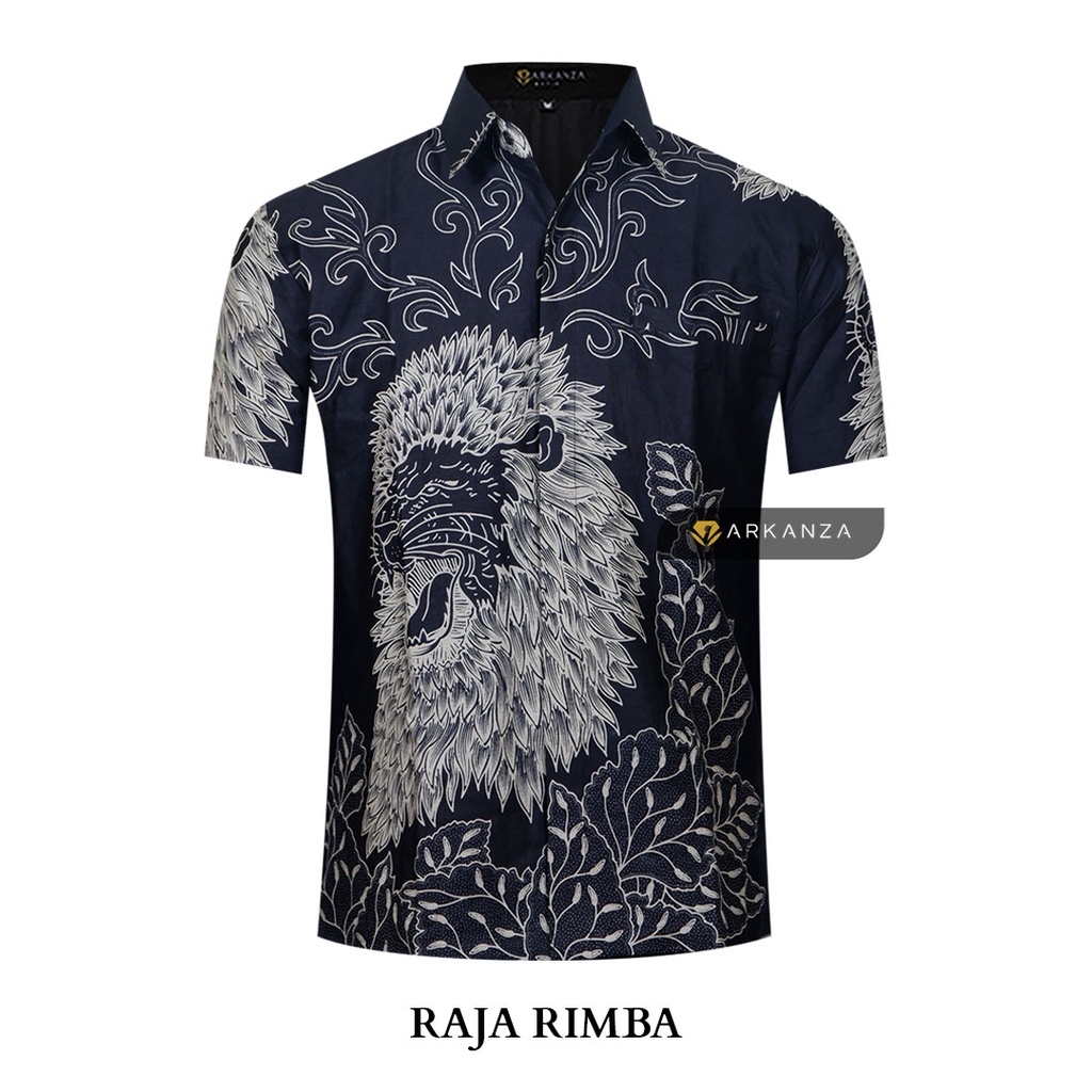 BATIK ARKANZA Motif RAJA RIMBA Hem Atasan Kemeja Baju Batik Pria Cowok Produsen Slimfit Memakai Furing Lengan Panjang Lengan Pendek Original Asli