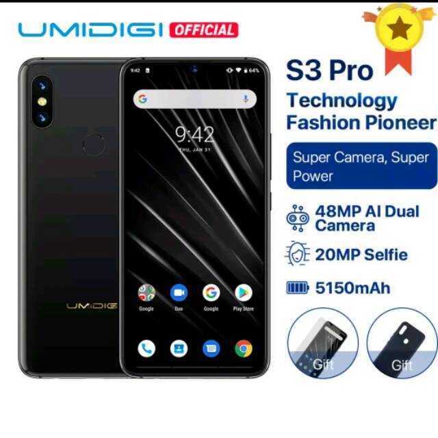 Umidigi S3 Pro Android 9.0 RAM 6GB ROM 128GB Cam Front 48MP dan 12MP Rear  Cam 20MP  NFC Bat 5051mAh