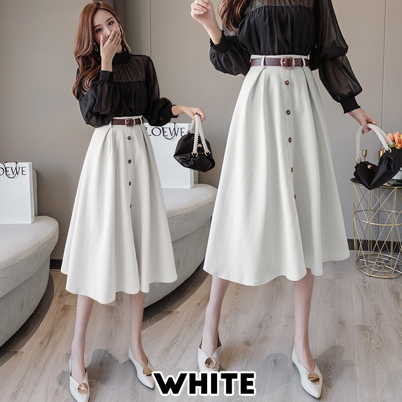 KARAKOREA 9856 Loona Skirt + Belt (Rok autumn/Rok Midi/Rok Kerja/ Midi Skirt)/Rok Korea Skirt