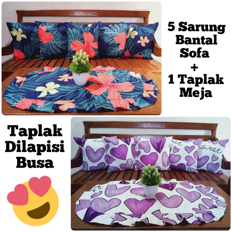 SARUNG BANTAL SOFA 40x40 DAN TAPLAK MEJA RUANG TAMU ANEKA MOTIF