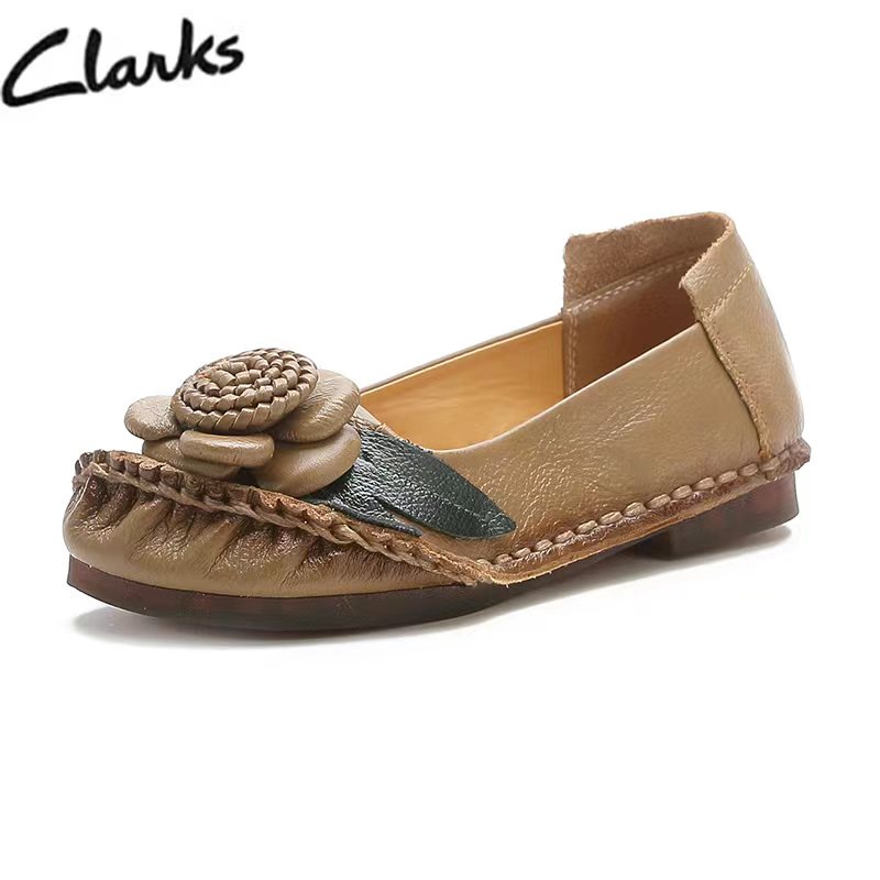 Clarks Aquilegia Flower Genuine Leather Sepatu Flat Wanita