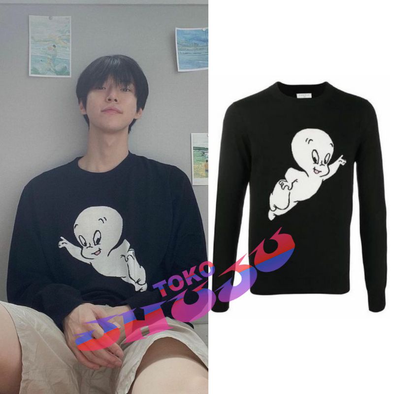 Basic Sweater NCT Doyoung Style Casper Intarsia Sablon putih