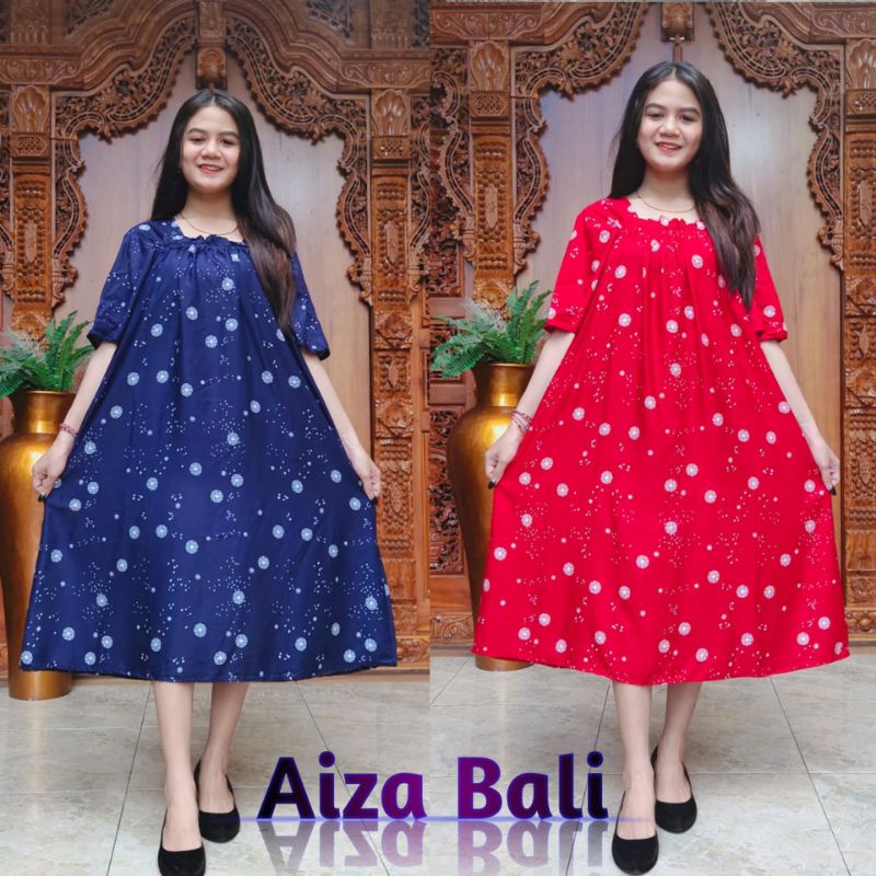 Dress Daster Kerut Nadira Motif Nabila Rayon Super Korea Style Lengan Pendek Premium Bali Terbaru Ke