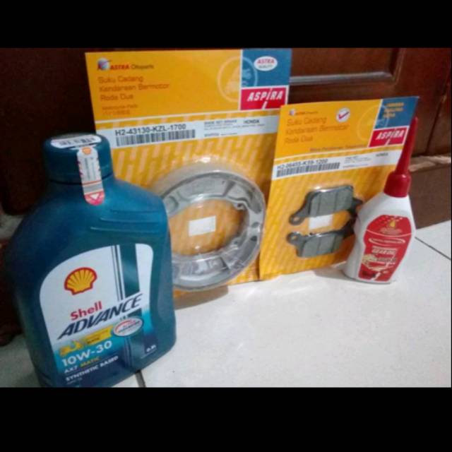 Paket kampas rem depan belakang Vario 125/150 new led 2018 aspira parts+ oli paket shell ax7&amp; gardan