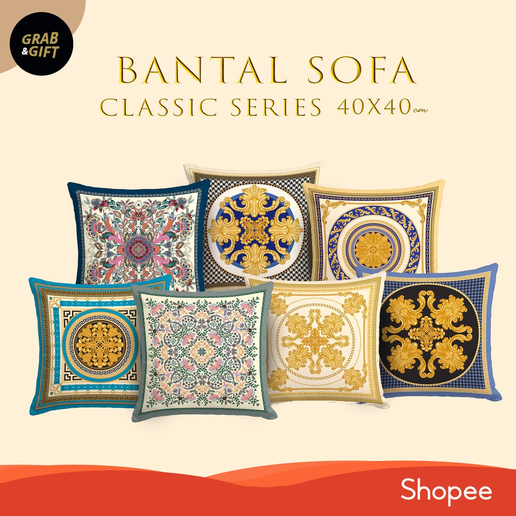Bantal Sofa Motif Classic Luxury 40x40 cm Cushion Pillow Gold Vintage Versac Rome