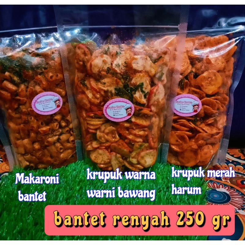 

kerupuk bantet,makaroni bantet renyah 250 gr, cemilan pedas by cemilan kasohor