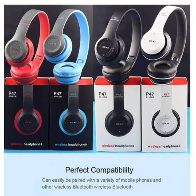 Headphone bluetooth JBL P-47 headset stereo  super mega bass