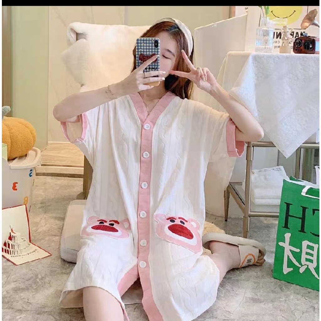 RULIF Daster Vneck kancing korea / Piyama korea import kancing list