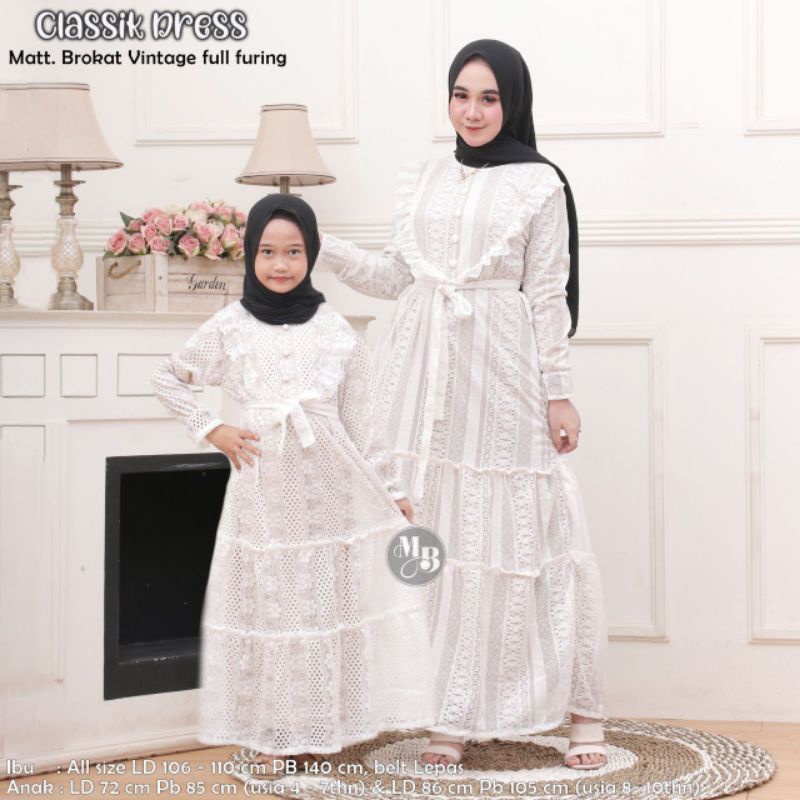 Gamis Couple Ibu dan Anak Classik Dress Brokat Vintage