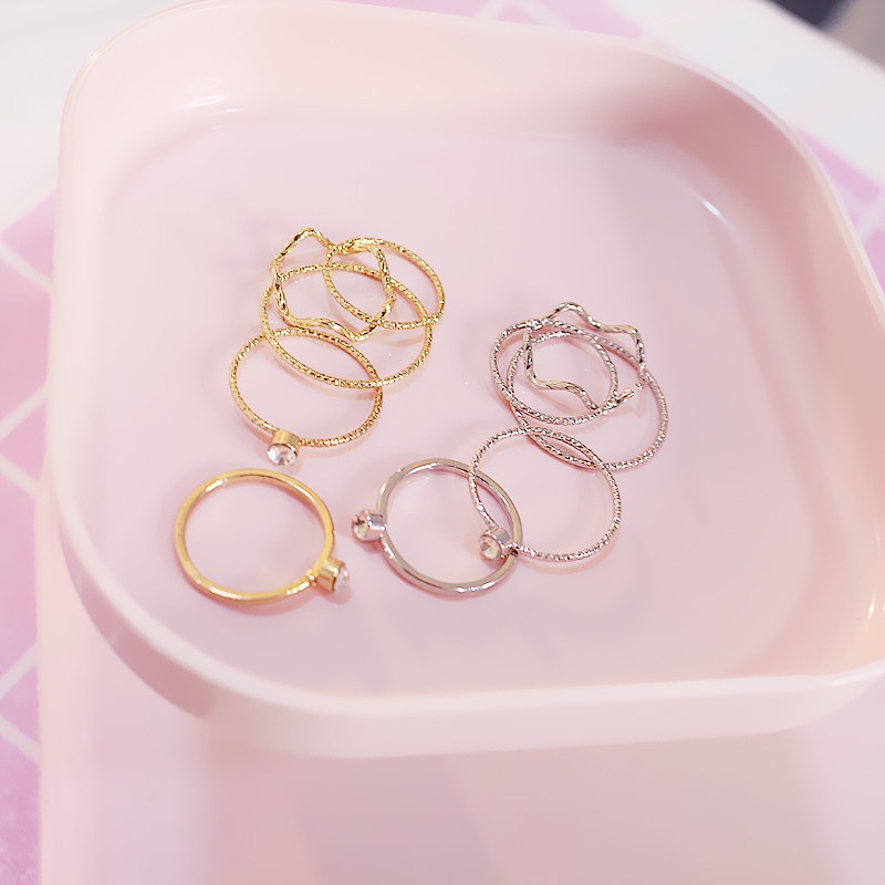 [✅READY STOCK] 5Pcs / Set Cincin Korea Jari Aneka Bentuk Warna Silver untuk Wanita cincin anak perempuan  Penjualan Panas Mode