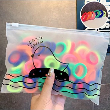 OVERFLOWS.ID 50 Pcs Tali Rambut Donut Dengan Pouch Bunga Daisy Import Ikat Rambut Set Import-Stabilo Bebek