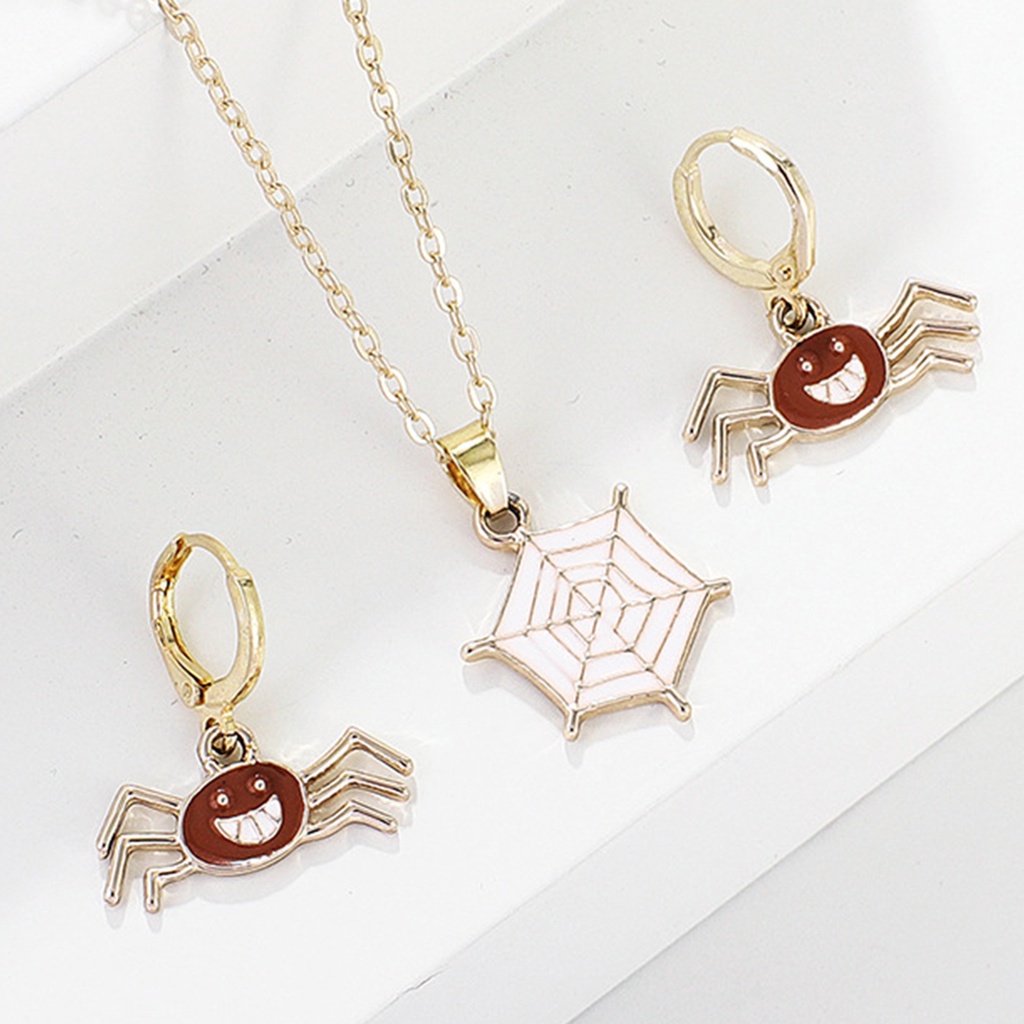 Hu Hu Hu Hu Hu Alat Bantu Pasang Kacamata♡ 1 Set Anting Dan Kalung Desain Labu Laba-Laba Bahan Alloy Untuk Halloween