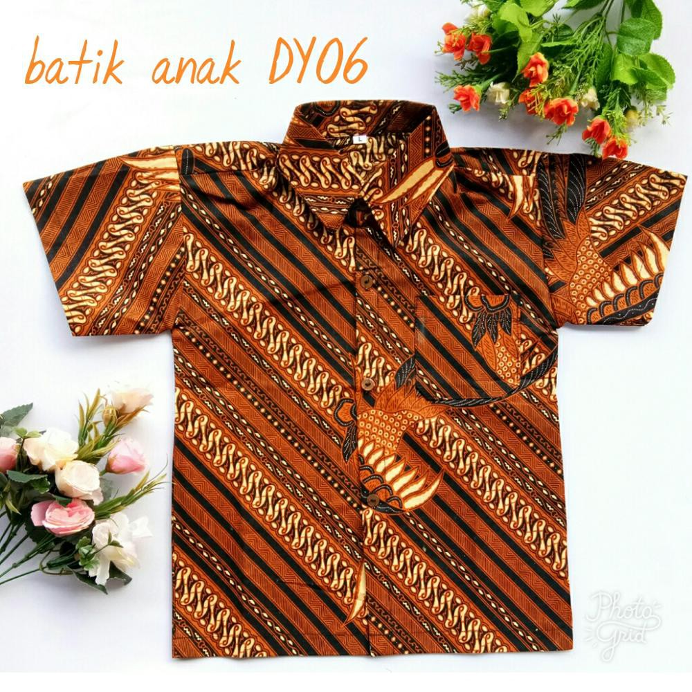 batik anak seragaman hem batik anak DY06 motif coklat