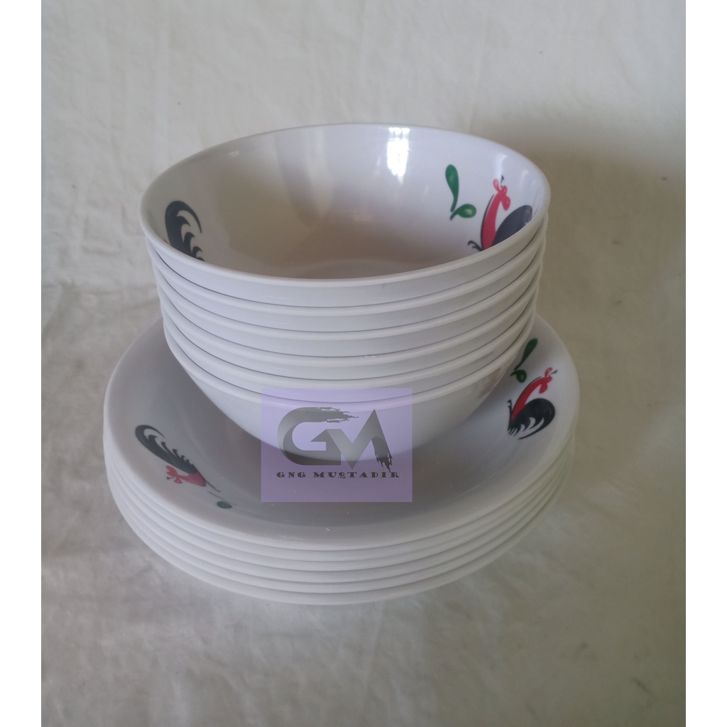 PIRING MANGKUK MELAMINE MOTIF AYAM JAGO SNI TEBAL