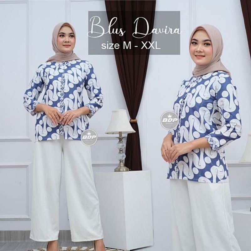 Batik wanita ASJ SA HRB026 Kenongo Kemeja Tosca Pendek Batik Fashion Baju Wanita