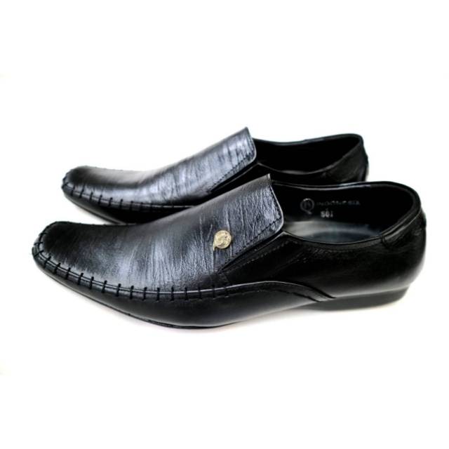 Sepatu Kulit pantofel Kerja hitam Pria import LV 201
